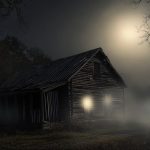 A creepy misty haunted cabin at night under a full moon, from Evil Dead Burn 2026 Release Date