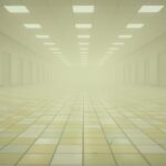 An eerie, empty yellow tiled hallway filled with fog from the Backrooms movie, representing the Digital Release Date announcement