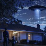 Father and son looking up at a UFO hovering over their house at night, from Disclosure Day Digital Release Date