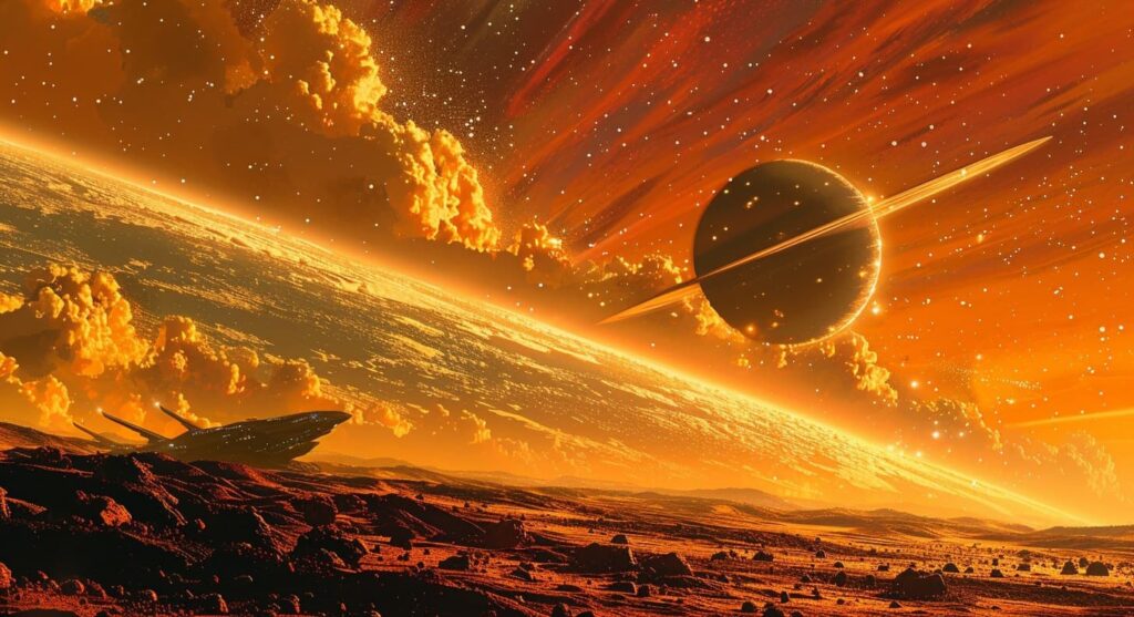 Fiery alien planet landscape with spacecraft, Supergirl digital release date