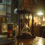 Hourglass with sand running out on a wooden desk, symbolizing the ticking countdown in Vicious ending explained