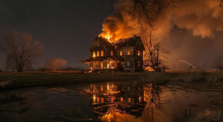 Burning house at night, symbolizing the Evil Dead Burn ending explained finale