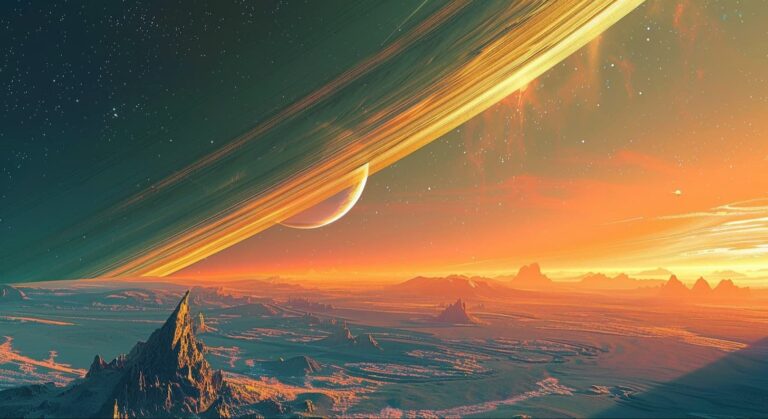Alien planet with sweeping golden rings at sunset, featured image for the Supergirl Blu-ray Release Date article