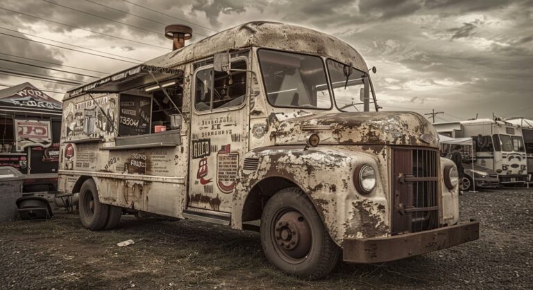 A rusted, decaying vintage ice cream truck parked under a stormy grey sky, capturing the eerie, weathered tone of our Ice Cream Man ending explained breakdown